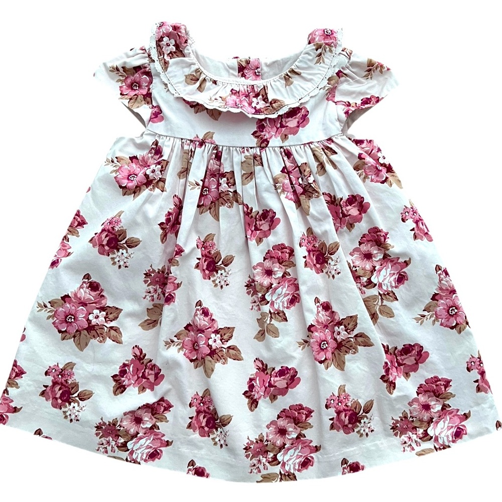 Janie And Jack Dress Girls 12-18 Months Pink Floral Bow Ruffle Cotton Party